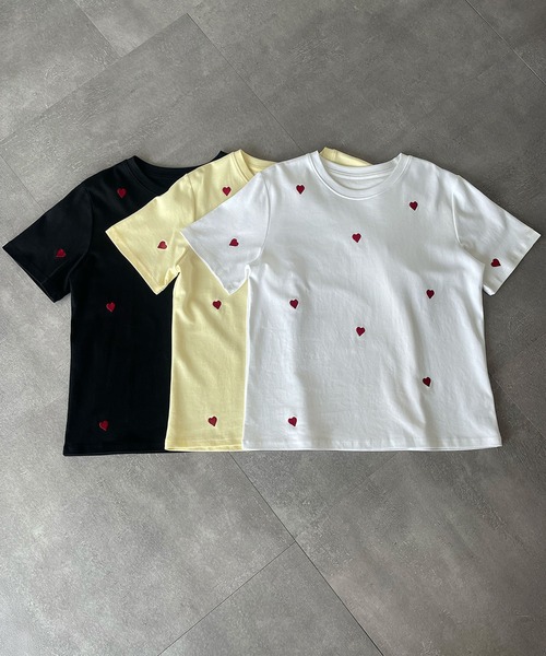 Ampirula(アンピルーラ)の「ハート刺繍Tシャツ(Tシャツ/カットソー・レディース・イエロー/ホワイト/ブラック・FREE)」の21枚目の写真