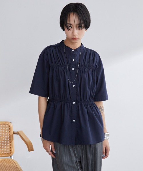 Aunt Marie's（アントマリーズ）の「ブロードシャーリングハーフスリーブトップス/ブラウス/シャツ（シャツ/ブラウス・レディース・ブルー/ホワイト/ネイビー・FREE）」の16枚目の写真