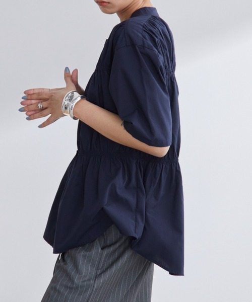 Aunt Marie's（アントマリーズ）の「ブロードシャーリングハーフスリーブトップス/ブラウス/シャツ（シャツ/ブラウス・レディース・ブルー/ホワイト/ネイビー・FREE）」の15枚目の写真