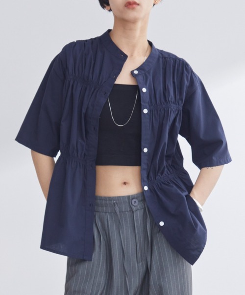 Aunt Marie's（アントマリーズ）の「ブロードシャーリングハーフスリーブトップス/ブラウス/シャツ（シャツ/ブラウス・レディース・ブルー/ホワイト/ネイビー・FREE）」の19枚目の写真