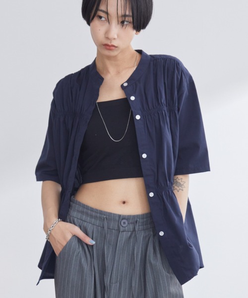 Aunt Marie's（アントマリーズ）の「ブロードシャーリングハーフスリーブトップス/ブラウス/シャツ（シャツ/ブラウス・レディース・ブルー/ホワイト/ネイビー・FREE）」の22枚目の写真