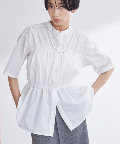 Aunt Marie's（アントマリーズ）の「ブロードシャーリングハーフスリーブトップス/ブラウス/シャツ（シャツ/ブラウス・レディース・ブルー/ホワイト/ネイビー・FREE）」の7枚目の写真