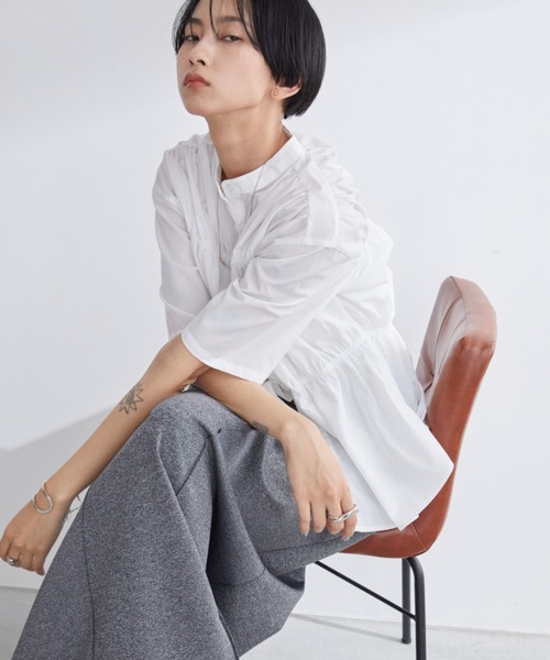 Aunt Marie's（アントマリーズ）の「ブロードシャーリングハーフスリーブトップス/ブラウス/シャツ（シャツ/ブラウス・レディース・ブルー/ホワイト/ネイビー・FREE）」の9枚目の写真