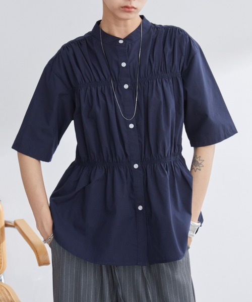 Aunt Marie's（アントマリーズ）の「ブロードシャーリングハーフスリーブトップス/ブラウス/シャツ（シャツ/ブラウス・レディース・ブルー/ホワイト/ネイビー・FREE）」の12枚目の写真