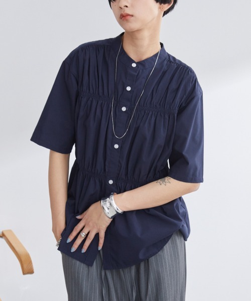 Aunt Marie's（アントマリーズ）の「ブロードシャーリングハーフスリーブトップス/ブラウス/シャツ（シャツ/ブラウス・レディース・ブルー/ホワイト/ネイビー・FREE）」の14枚目の写真