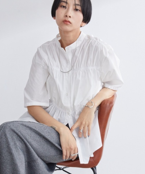 Aunt Marie's（アントマリーズ）の「ブロードシャーリングハーフスリーブトップス/ブラウス/シャツ（シャツ/ブラウス・レディース・ブルー/ホワイト/ネイビー・FREE）」の8枚目の写真