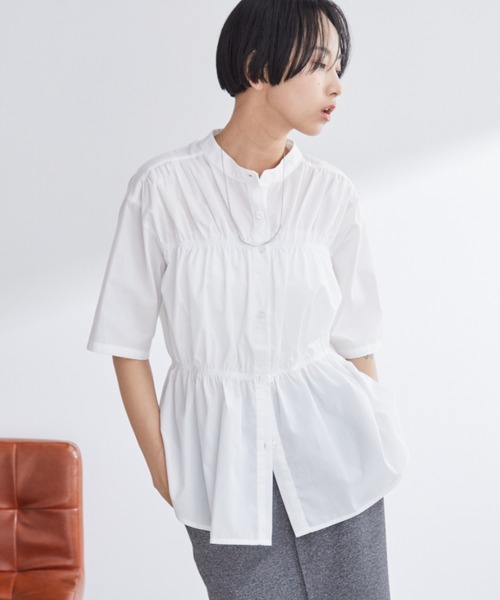 Aunt Marie's（アントマリーズ）の「ブロードシャーリングハーフスリーブトップス/ブラウス/シャツ（シャツ/ブラウス・レディース・ブルー/ホワイト/ネイビー・FREE）」の4枚目の写真