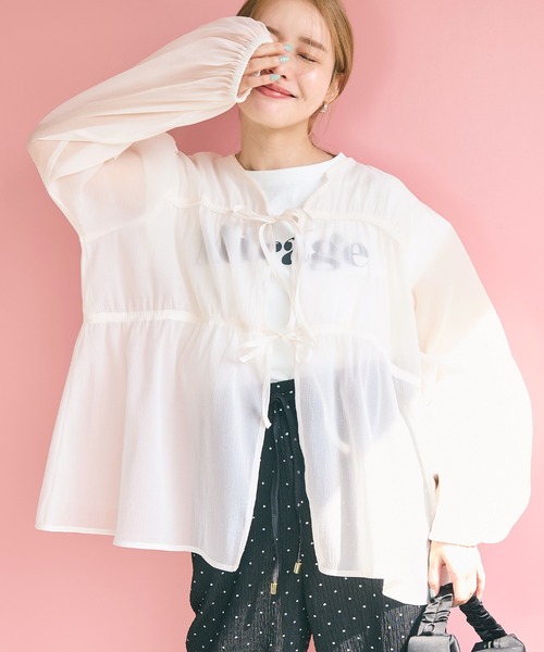 セール】シアーリボンギャザーブラウス（シャツ/ブラウス）｜coca
