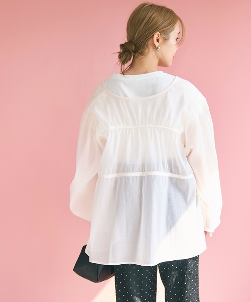 coca（coca）（コカ）の「シアーリボンギャザーブラウス（シャツ/ブラウス・レディース・チャコール/アイボリー/グレイッシュベージュ/グリーン・L/M）」の10枚目の写真