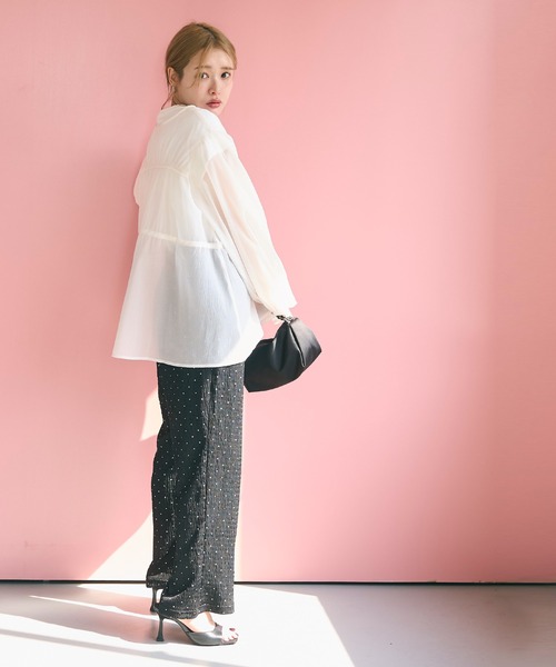 coca（coca）（コカ）の「シアーリボンギャザーブラウス（シャツ/ブラウス・レディース・チャコール/アイボリー/グレイッシュベージュ/グリーン・L/M）」の11枚目の写真