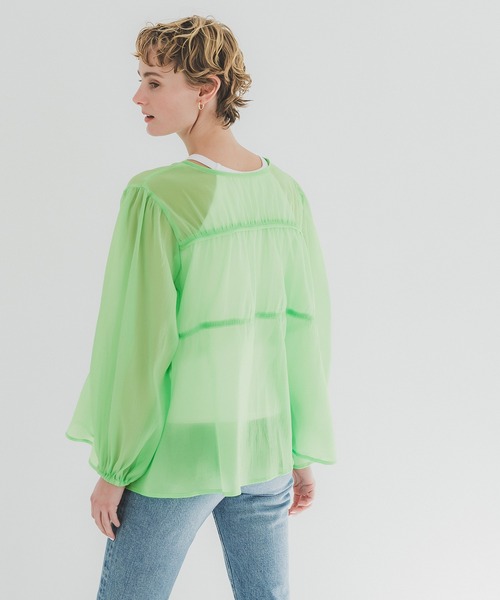 coca（coca）（コカ）の「シアーリボンギャザーブラウス（シャツ/ブラウス・レディース・チャコール/アイボリー/グレイッシュベージュ/グリーン・L/M）」の14枚目の写真