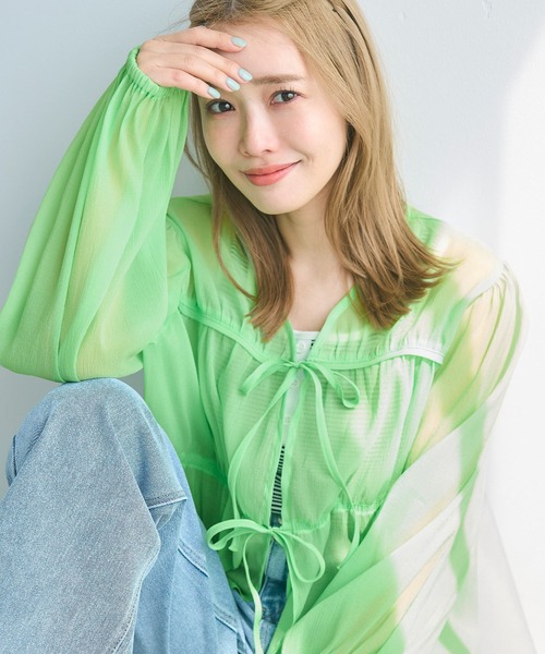 coca（coca）（コカ）の「シアーリボンギャザーブラウス（シャツ/ブラウス・レディース・チャコール/アイボリー/グレイッシュベージュ/グリーン・L/M）」の17枚目の写真