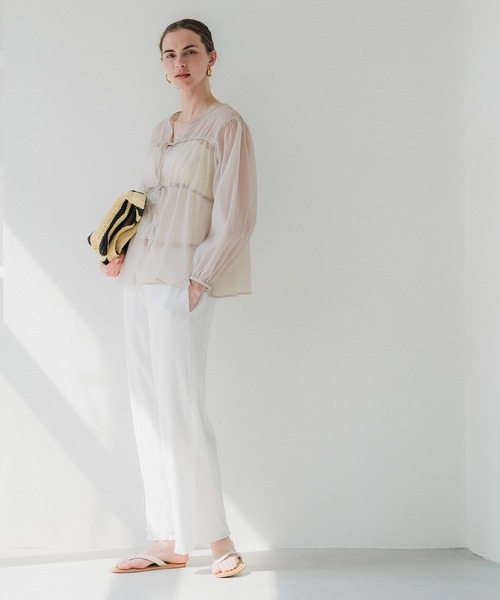 coca（coca）（コカ）の「シアーリボンギャザーブラウス（シャツ/ブラウス・レディース・チャコール/アイボリー/グレイッシュベージュ/グリーン・L/M）」の18枚目の写真