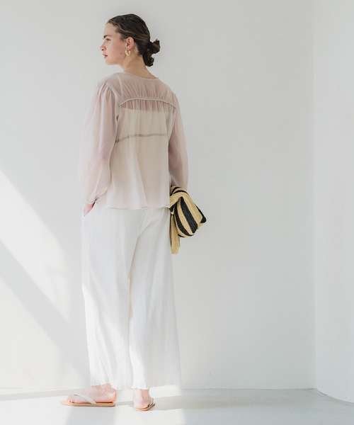 coca（coca）（コカ）の「シアーリボンギャザーブラウス（シャツ/ブラウス・レディース・チャコール/アイボリー/グレイッシュベージュ/グリーン・L/M）」の20枚目の写真