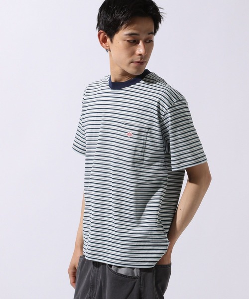 新品未使用⭐︎完売⭐︎DANTON ダントン　ショート丈　袖ワンポイント DANTON/ダントン] ワンポイントロゴ ボーダー ショートスリーブT