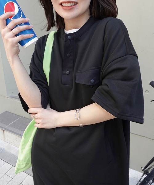 CORNERS(コーナーズ)の「スウェットヘンリーネックワンピース(ワンピース・レディース・オートミール/ネイビー/ブラック×カーキ/ベージュ系/ブラック・M/L)」の20枚目の写真