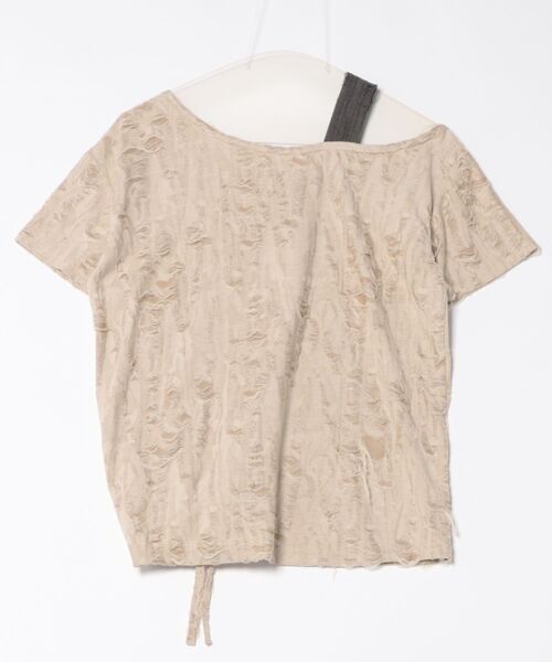 GORGE（ゴージ）の「《デニム蝶×ワンショル風》クラッシュTシャツ／個性派エモ映え（Tシャツ/カットソー・レディース・ベージュ/チャコール/オフホワイト・F）」の4枚目の写真