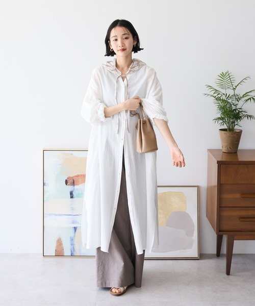 CRAFT STANDARD BOUTIQUE（クラフトスタンダードブティック）の「ジョーゼットワンピース（シャツワンピース・レディース・ブラック/レッド/オフホワイト/イエロー・FREE）」の2枚目の写真