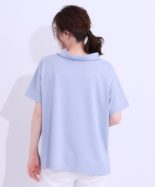 DRESKIP（ドレスキップ）の「【高レビュー/ひんやり/UV】アウトスタイルもサマになる さらさら抜け襟Tシャツ（Tシャツ/カットソー・レディース・ベージュ/ピンク系/チャコールグレー/ライトブルー・01/02/03/04）」の10枚目の写真