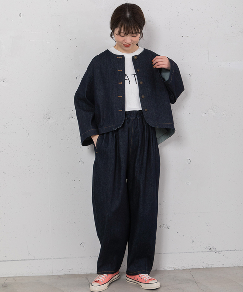 POU DOU DOU（プードゥドゥ）の「2タックカーブパンツ（その他パンツ・レディース・ブラック/キナリ/インディゴブルー・M）」の8枚目の写真