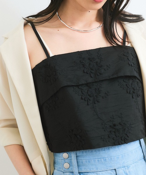 VIS（ビス）の「立体フラワービスチェ（キャミソール・レディース・ホワイト/ブラック・FREE）」の5枚目の写真