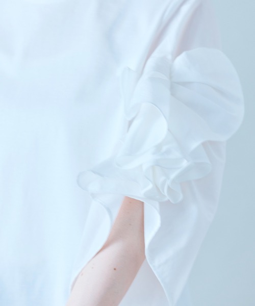 Audie a Muses(オーディアミューズ)の「袖ギャザーフリルブラウス(Tシャツ/カットソー・レディース・ブラック/オフホワイト・42/38)」の3枚目の写真