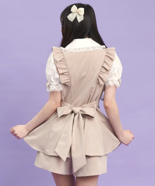 半袖レースピンタックフリルヨーク切替セットアップ（セットアップ
