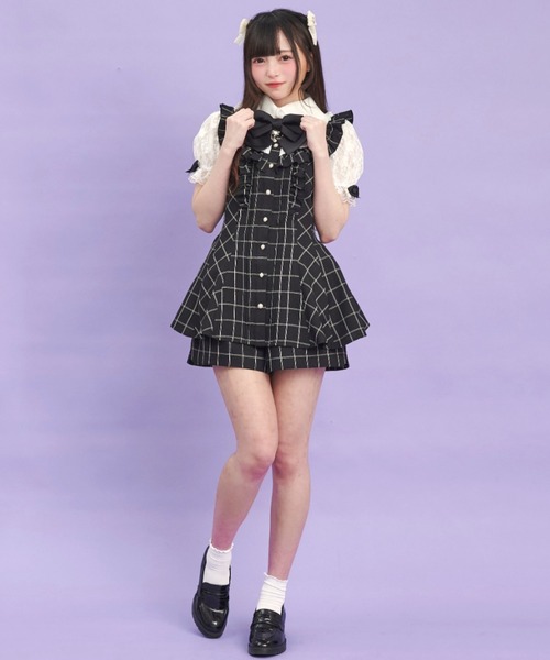 secret honey 袖レースピンタックフリルヨーク切替セットアップ シークレットハニー Secret Honey 袖レースピンタックフリル