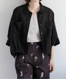 cepo | 程よい透け感とふんわりシルエット♪〈イージーケア〉シアーミックスドルマンスリーブドロストシャツ(シャツ/ブラウス)