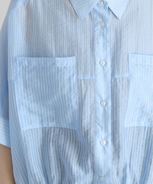 cepo(セポ)の「程よい透け感とふんわりシルエット♪〈イージーケア〉シアーミックスドルマンスリーブドロストシャツ(シャツ/ブラウス・レディース・オフホワイト/オレンジ/ベージュ/ピンク/サックスブルー/ブラック/モカ/ブラウン・M)」の20枚目の写真