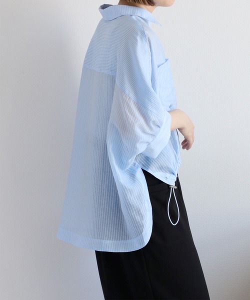 cepo(セポ)の「程よい透け感とふんわりシルエット♪〈イージーケア〉シアーミックスドルマンスリーブドロストシャツ(シャツ/ブラウス・レディース・オフホワイト/オレンジ/ベージュ/ピンク/サックスブルー/ブラック/モカ/ブラウン・M)」の19枚目の写真