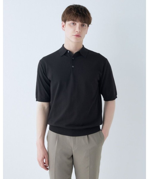 SUIT SELECT（スーツセレクト）の「【5分袖】洗えるレトロポロシャツ（ポロシャツ・メンズ・ネイビー/ブラック・SMALL/MEDIUM/LARGE/X-LARGE）」の2枚目の写真