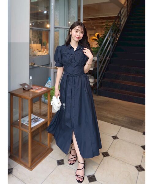 dazzlin コルセットスウィッチングシャツワンピース ネイビー Sサイズ POLOBCSコラボ】コルセットスウィッチングシャツワンピース