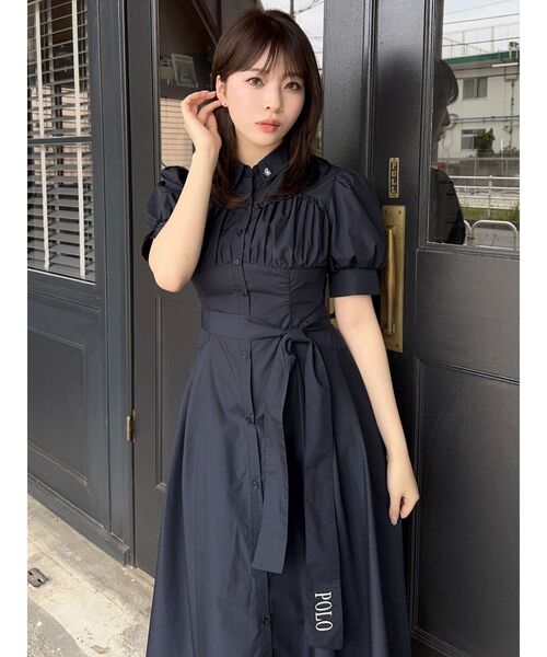 POLOBCSコラボ コルセットスウィッチングシャツワンピースネイビーSサイズ POLOBCSコラボ】コルセットスウィッチングシャツワンピース