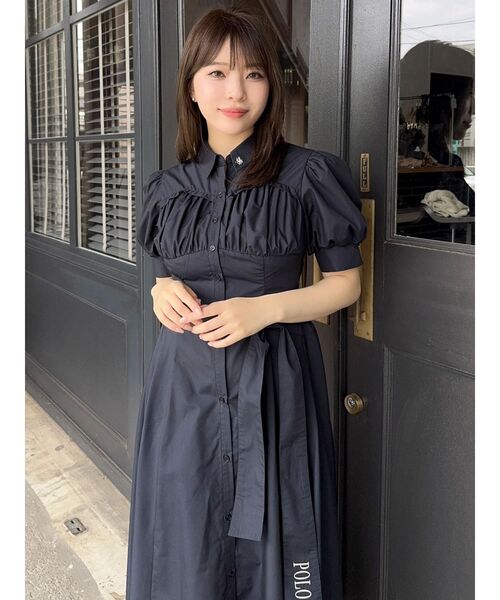 【POLOBCSコラボ】コルセットスウィッチングシャツワンピース　ネイビー セール】【POLOBCSコラボ】コルセットスウィッチングシャツ
