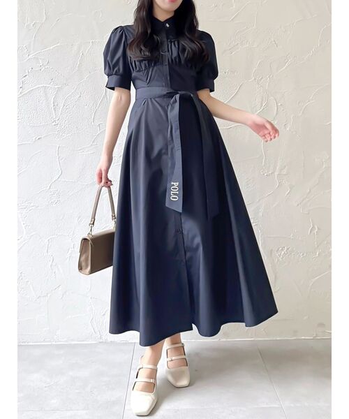 ★美品【POLOBCSコラボ】コルセットスウィッチングシャツワンピース ネイビー セール】【POLOBCSコラボ】コルセットスウィッチングシャツ