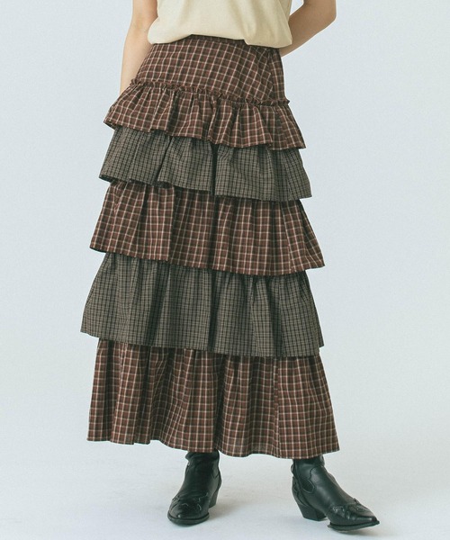 ROSE BUD（ローズバッド）の「CHECK TIERED SKIRT（スカート・レディース・ブラウン/ブルー・ONE SIZE）」の3枚目の写真