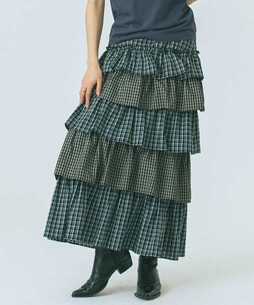 ROSE BUD（ローズバッド）の「CHECK TIERED SKIRT（スカート・レディース・ブラウン/ブルー・ONE SIZE）」の7枚目の写真