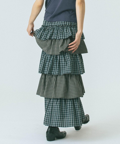 ROSE BUD（ローズバッド）の「CHECK TIERED SKIRT（スカート・レディース・ブラウン/ブルー・ONE SIZE）」の9枚目の写真