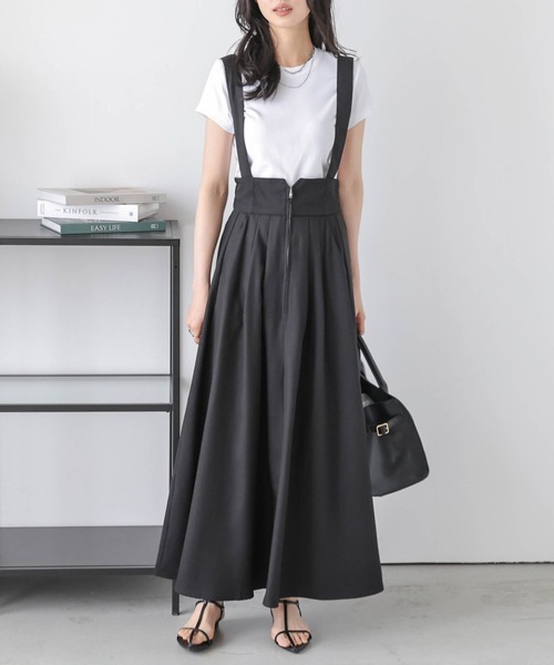 AMELY（エミリー）の「フレアジャンパースカート（スカート・レディース・ブラック/ブラウン系1/杢グレー/ベージュ系・フリー）」の2枚目の写真
