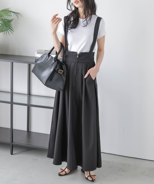 AMELY（エミリー）の「フレアジャンパースカート（スカート・レディース・ブラック/ブラウン系1/杢グレー/ベージュ系・フリー）」の7枚目の写真