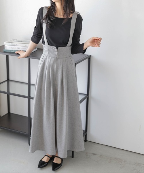 AMELY（エミリー）の「フレアジャンパースカート（スカート・レディース・ブラック/ブラウン系1/杢グレー/ベージュ系・フリー）」の9枚目の写真