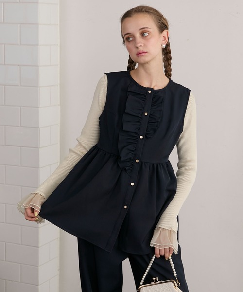 BONLECILL noir】ペプラムフリルジレ＆アシメスリットスラックス