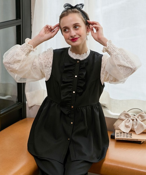 BONLECILL noir】ペプラムフリルジレ＆アシメスリットスラックス