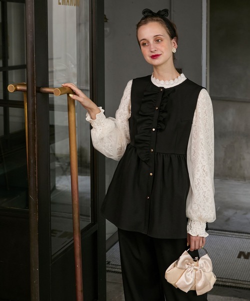 BONLECILL noir（ボンルシールノワール）の「【BONLECILL noir】ペプラムフリルジレ＆アシメスリットスラックス（パンツドレス・レディース・ネイビー/チャコールグレー/ブラック・L/M）」の11枚目の写真