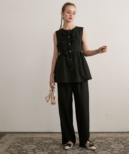 BONLECILL noir（ボンルシールノワール）の「【BONLECILL noir】ペプラムフリルジレ＆アシメスリットスラックス（パンツドレス・レディース・ネイビー/チャコールグレー/ブラック・L/M）」の15枚目の写真