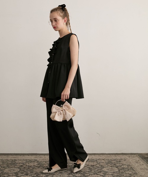 BONLECILL noir（ボンルシールノワール）の「【BONLECILL noir】ペプラムフリルジレ＆アシメスリットスラックス（パンツドレス・レディース・ネイビー/チャコールグレー/ブラック・L/M）」の16枚目の写真