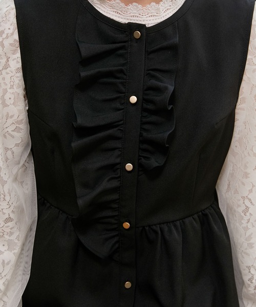 BONLECILL noir（ボンルシールノワール）の「【BONLECILL noir】ペプラムフリルジレ＆アシメスリットスラックス（パンツドレス・レディース・ネイビー/チャコールグレー/ブラック・L/M）」の18枚目の写真