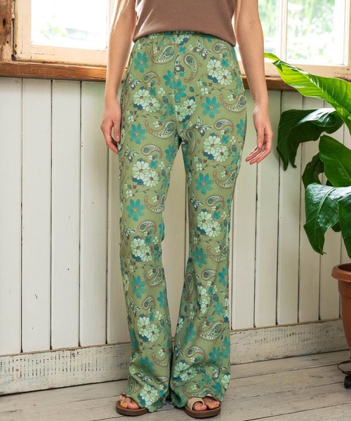 anap mimpi（アナップミンピ）の「レトロ フラワー ワッフル フレア 裾メロウ パンツ（その他パンツ・レディース・ミント/オレンジ・FREE）」の2枚目の写真