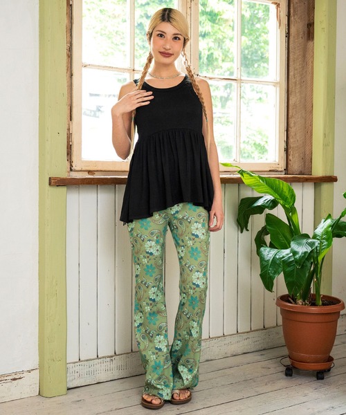 anap mimpi（アナップミンピ）の「レトロ フラワー ワッフル フレア 裾メロウ パンツ（その他パンツ・レディース・ミント/オレンジ・FREE）」の7枚目の写真